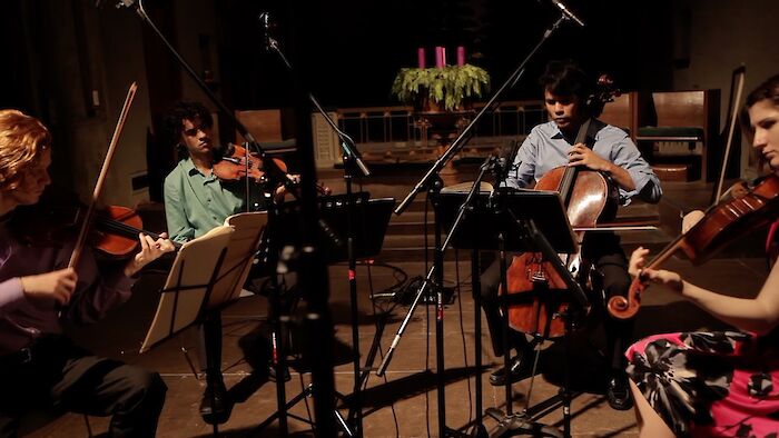 Friction Quartet, (left to right) Kevin Rogers, Otis Harriel, Doug Machiz, and Taija Warbelow