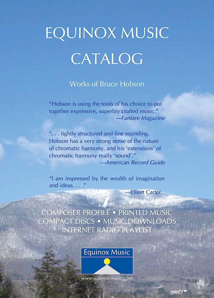 Equinox Music Catalog cover from 2009, designed by Bruce Hobson