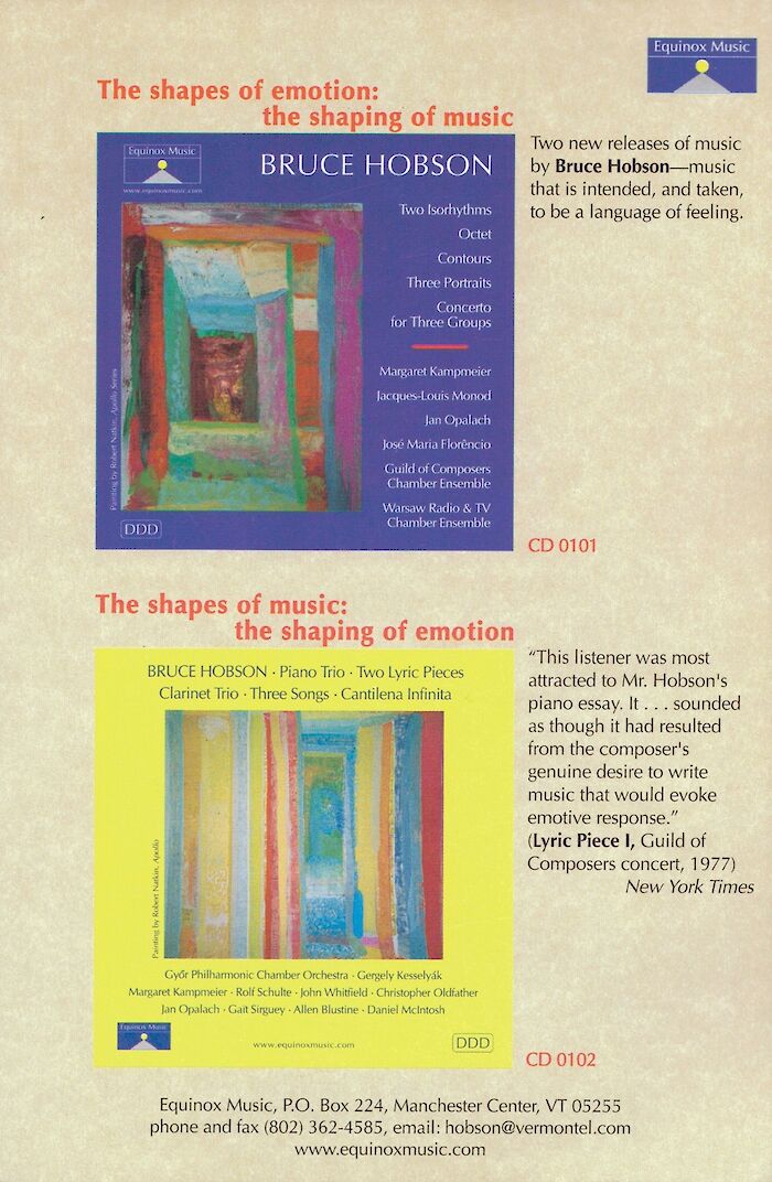 Equinox Music advertisement from Fanfare Magazine (1998) designed by Bruce Hobson